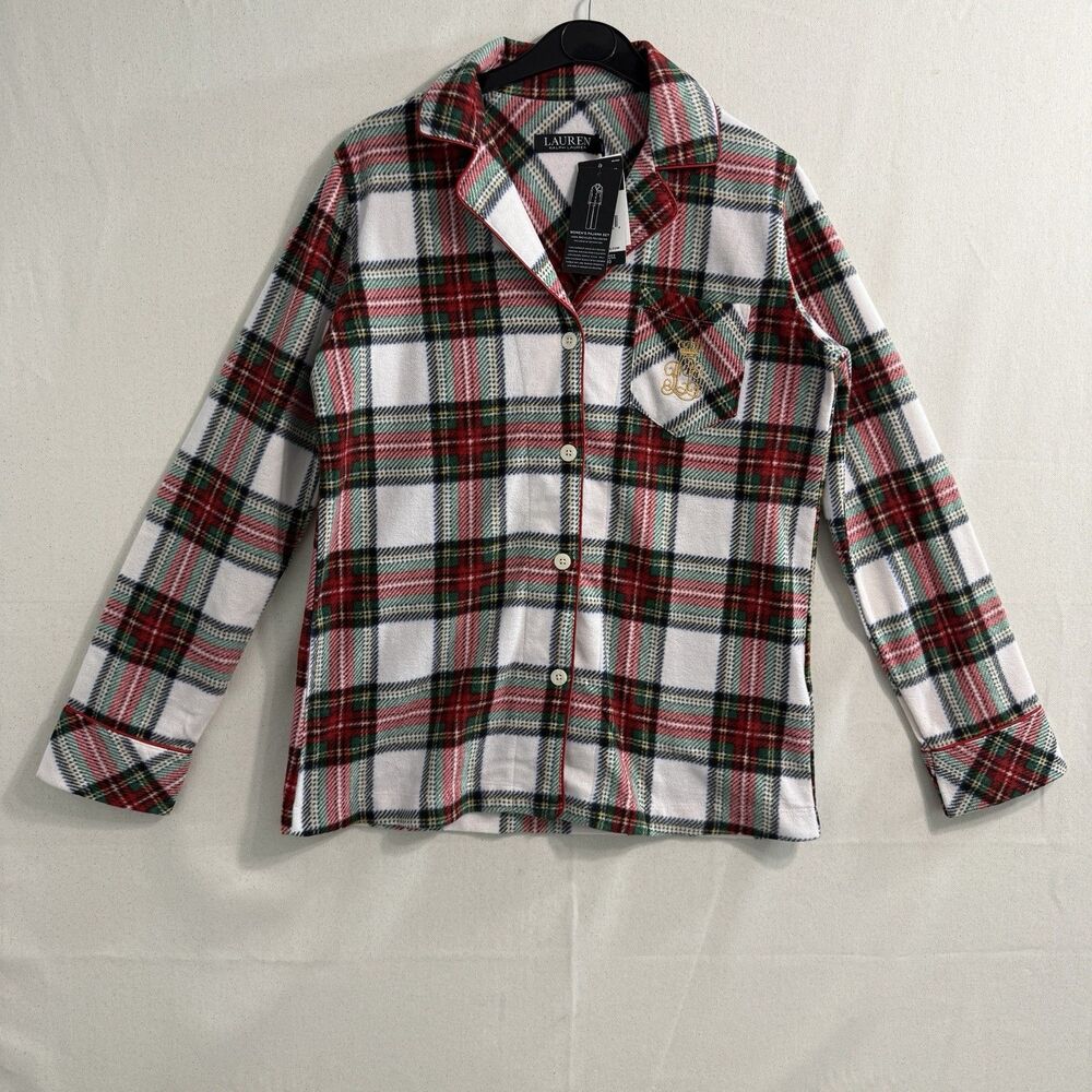 NWT Lauren Ralph Lauren Women S Plaid Pajama TOP ONLY Holiday Tartan Sleep Shirt